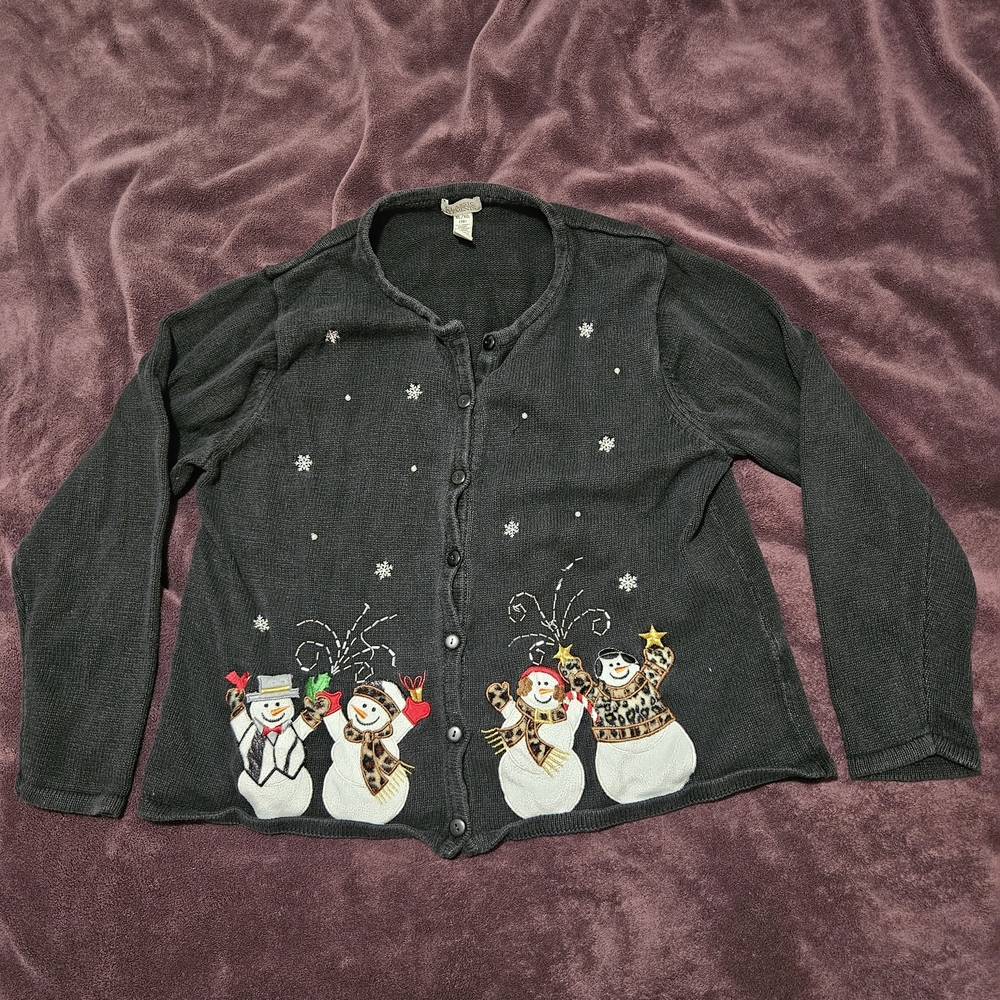 Classic Elements Black Snowman Cardigan XL